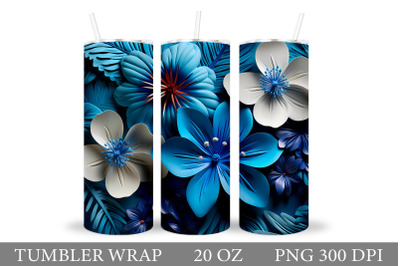 3D Blue Flowers Tumbler. Flowers Tumbler Wrap Design