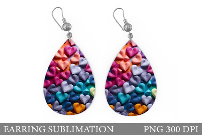 3D Hearts Teardrop Earring. Colorful Hearts Earring Design