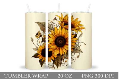 Sunflowers Tumbler Design. Flowers Tumbler Wrap Sublimation