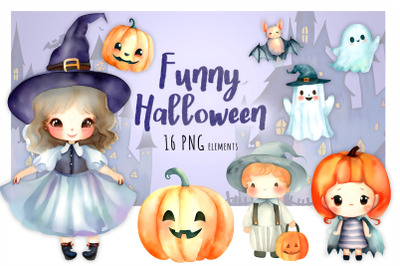 Watercolor Halloween clipart png | Cute illustration bundle