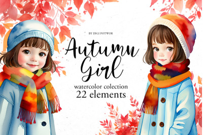 Watercolor Autumn Girl | PNG Cliparts| Fall Bundle