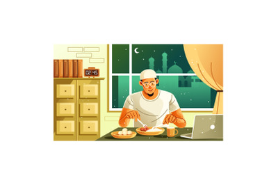 A Muslim&#039;s Sahur in Ramadan Illustration