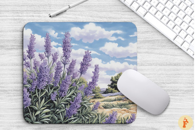 Watercolor Lavender Flowers In Field