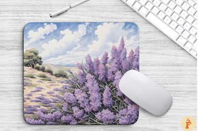 Watercolor Lavender Flowers In Field