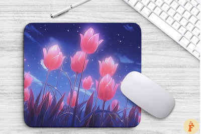 Dreamy Pink Tulips Anime Style Mouse Pad