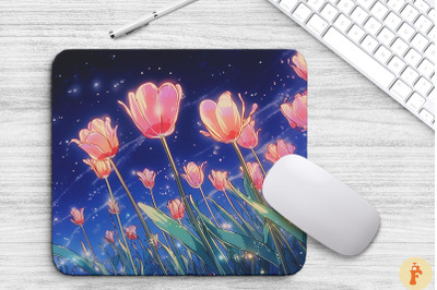 Dreamy Pink Tulips Anime Style Mouse Pad