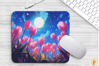 Dreamy Pink Tulips Anime Style Mouse Pad