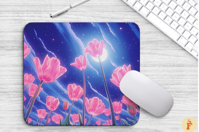 Dreamy Pink Tulips Anime Style Mouse Pad