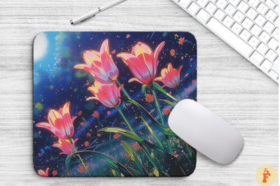 Dreamy Pink Tulips Anime Style Mouse Pad