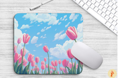 Beautiful Pink Tulip Garden Mouse Pad