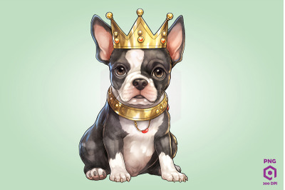 Boston Terrier Dog Wearing Crown