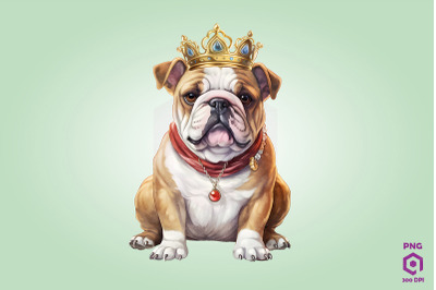 Bulldog Dog Wearing Crown