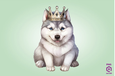 Siberian Husky Dog Wearing Crown