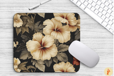 Tropical Beige Hibiscus Floral Mouse Pad