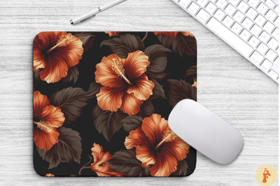 Tropical Brown Hibiscus Floral Mouse Pad