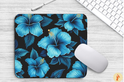 Tropical Cyan Hibiscus Flowers Mouse Pad