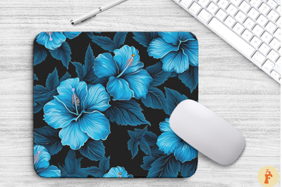 Tropical Cyan Hibiscus Flowers Mouse Pad