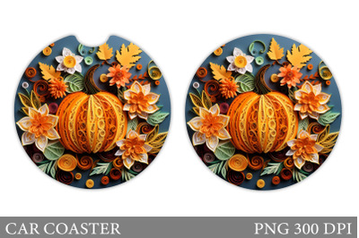 Pumpkin Flowers Car Coaster. Fall Pumpkin Car Coaster Design