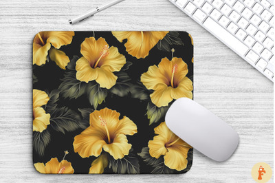 Tropical Gold Hibiscus Flowers Mouse Pad