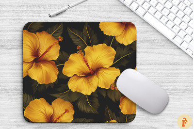 Tropical Gold Hibiscus Flowers Mouse Pad