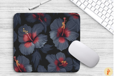 Tropical Gray Hibiscus Flowers Mouse Pad