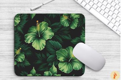 Tropical Green Hibiscus Floral Mouse Pad