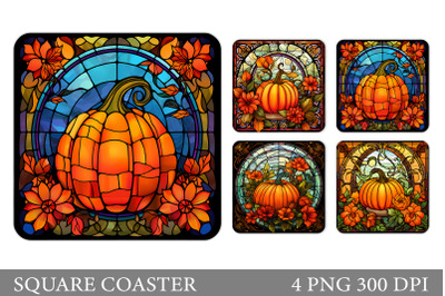 Stained Glass Pumpkin Coaster. Pumpkin Flower Square Coaster    The zi