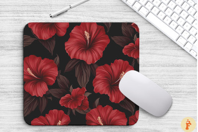 Tropical Maroon Hibiscus Mouse Pad