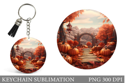 Fall Round Keychain Sublimation. Pumpkins Keychain Design