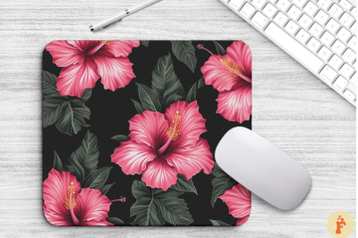 Tropical Pink Hibiscus Flowers Mouse Pad