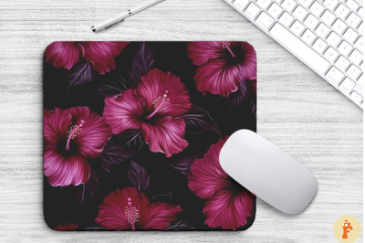 Tropical Pink Hibiscus Flowers Mouse Pad