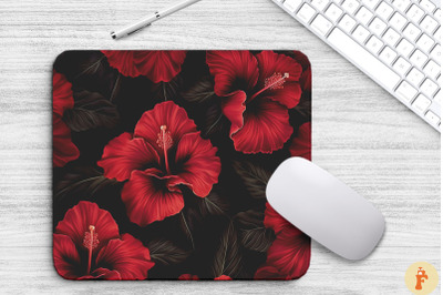 Tropical Red Hibiscus Flowers Mouse Pad