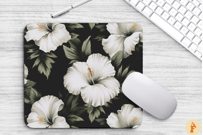 Tropical White Hibiscus Floral Mouse Pad