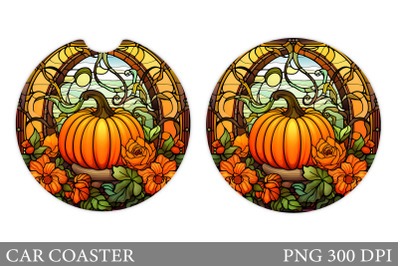 Stained Glass Pumpkin Flowers Car Coaster Design