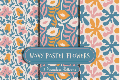 Wavy Pastel Flowers Seamless Patterns