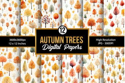 Watercolor Fall Autumn Trees Digital Papers