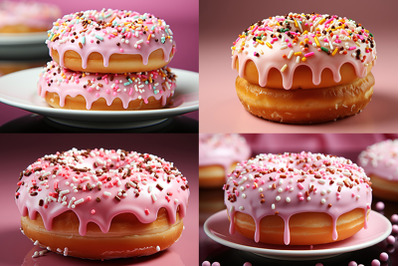 pink donuts with chocolate frosted and sprinkles donuts