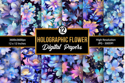 Holographic Flowers Seamless Pattern Digital Papers