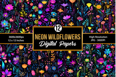 Neon Wildflowers Seamless Pattern Digital Papers