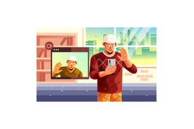 Connecting on Eid through Video Calls Illustration