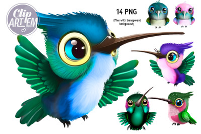 Cute Hummingbird Clip Art with Pink Hues 14 PNG images Bundle