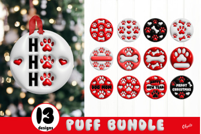 3D Inflated Design. Dog Christmas Ornament Bundle