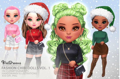Christmas Fashion Chibi Girls Clipart, Bestfriends Sisters Girlfriends