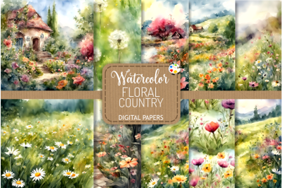 Floral Country Transparent Watercolor Illustrations