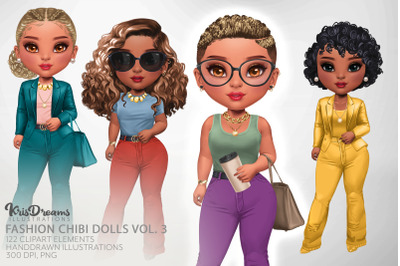 Chibi Clipart, Girl Boss, Boss Babe png, Fashion Clipart, Black Girl Clipart, Digital Download, Digital Paper Doll