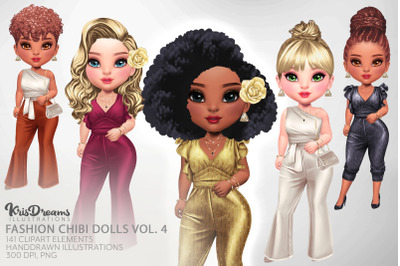 Chibi Clipart,  African American, Fashion Girl Clipart, Hair Clipart, Scrapbooking, Printable, Digital Paper Doll