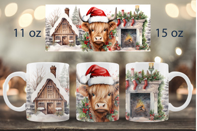 Christmas mug wrap design Cow mug Sublimation PNG