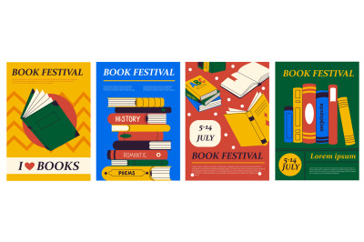 Books posters. Abstract modern covers of fiction and education genre,