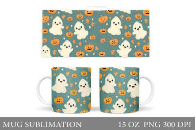 Cute Ghost Mug Design. Halloween Pumpkin Mug Sublimation