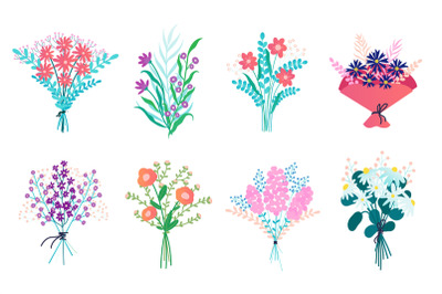 Flower bouquet. Cartoon bunch of floral decorative elements&2C; blooming